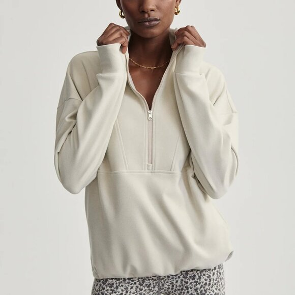 Varly Timberley Half-Zip Midlayer Women's Cement Ivory Marl Size S Drop Shoulder - Picture 1 of 13